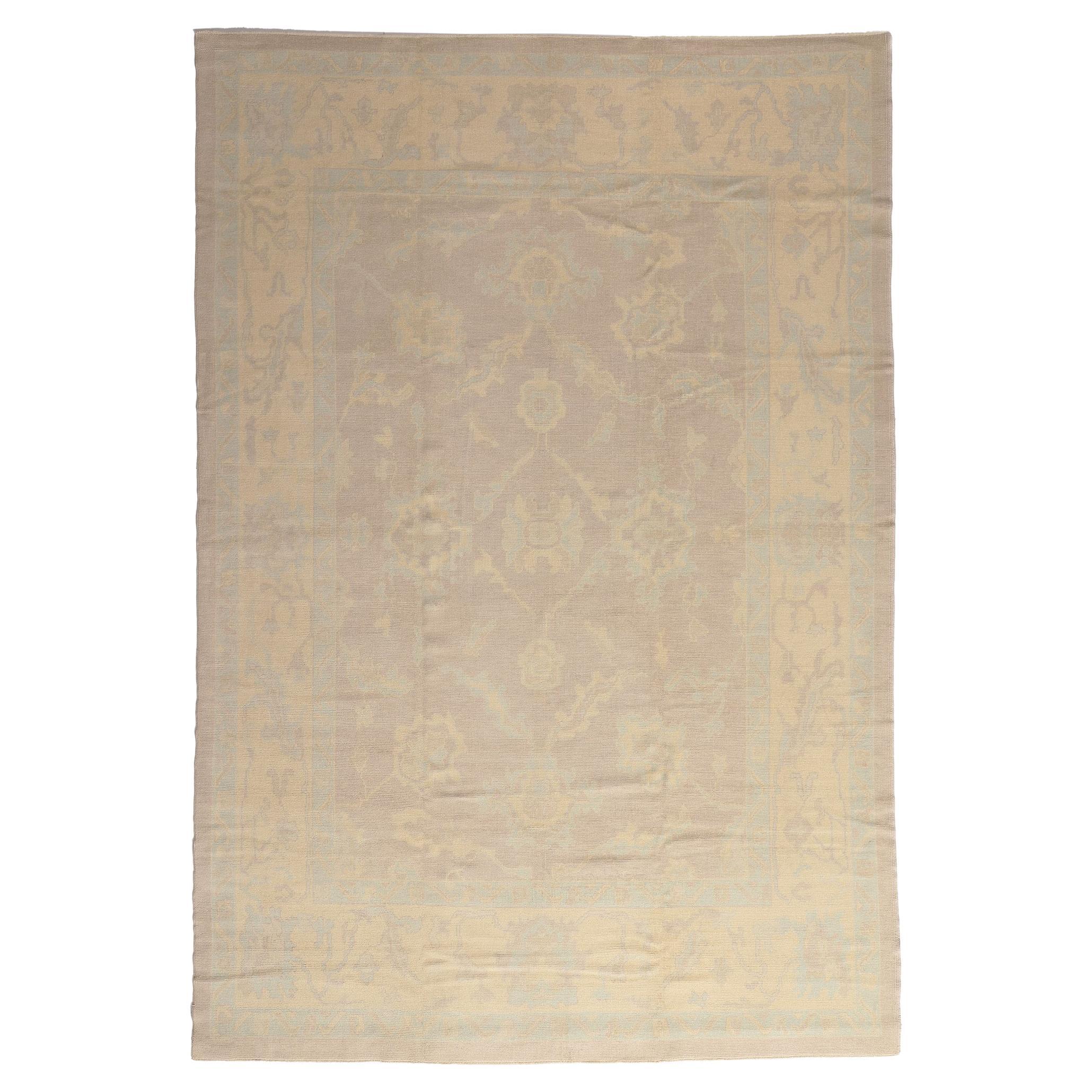 New Modern Muted Turkish Oushak Carpet with Traditional Style