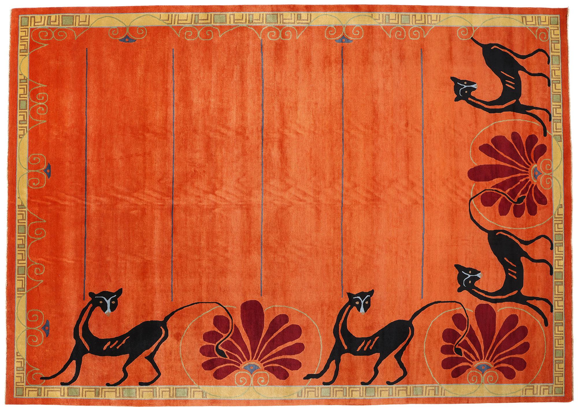 New Modern Orange Chinese Art Deco Rug, 10'00 x 14'01 For Sale 3