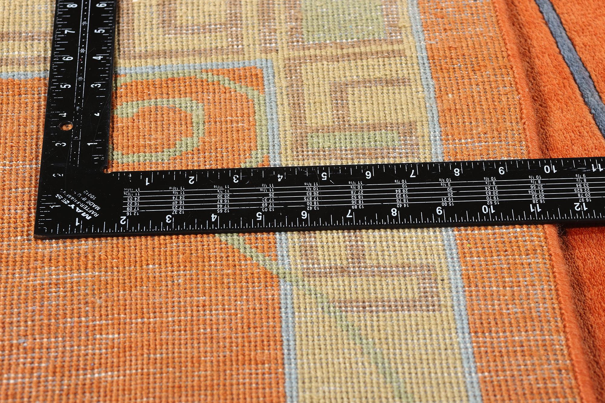 Contemporary New Modern Orange Chinese Art Deco Rug, 10'00 x 14'01 For Sale