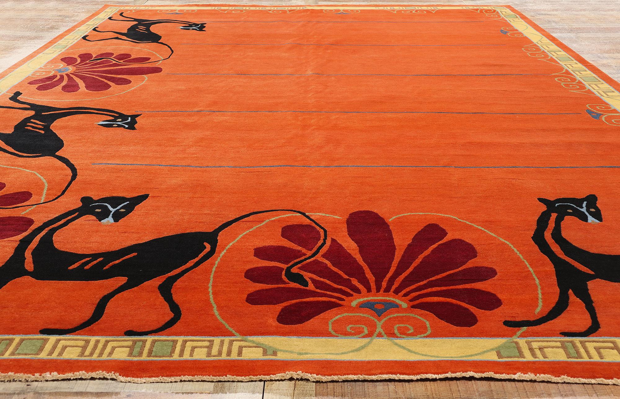 New Modern Orange Chinese Art Deco Rug, 10'00 x 14'01 For Sale 1