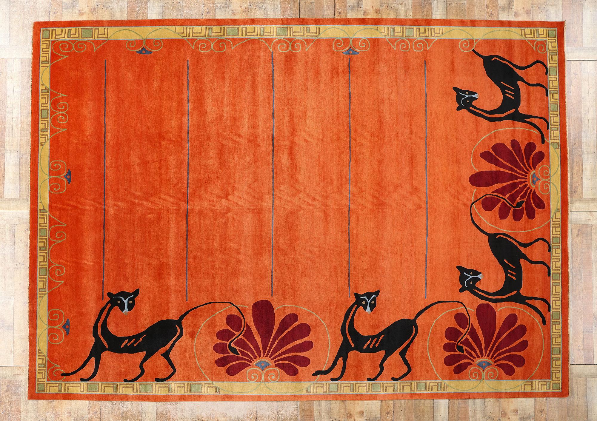 New Modern Orange Chinese Art Deco Rug, 10'00 x 14'01 For Sale 2
