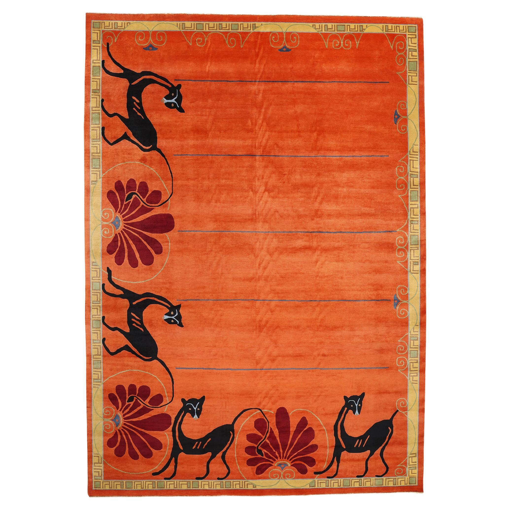New Modern Orange Chinese Art Deco Rug, 10'00 x 14'01