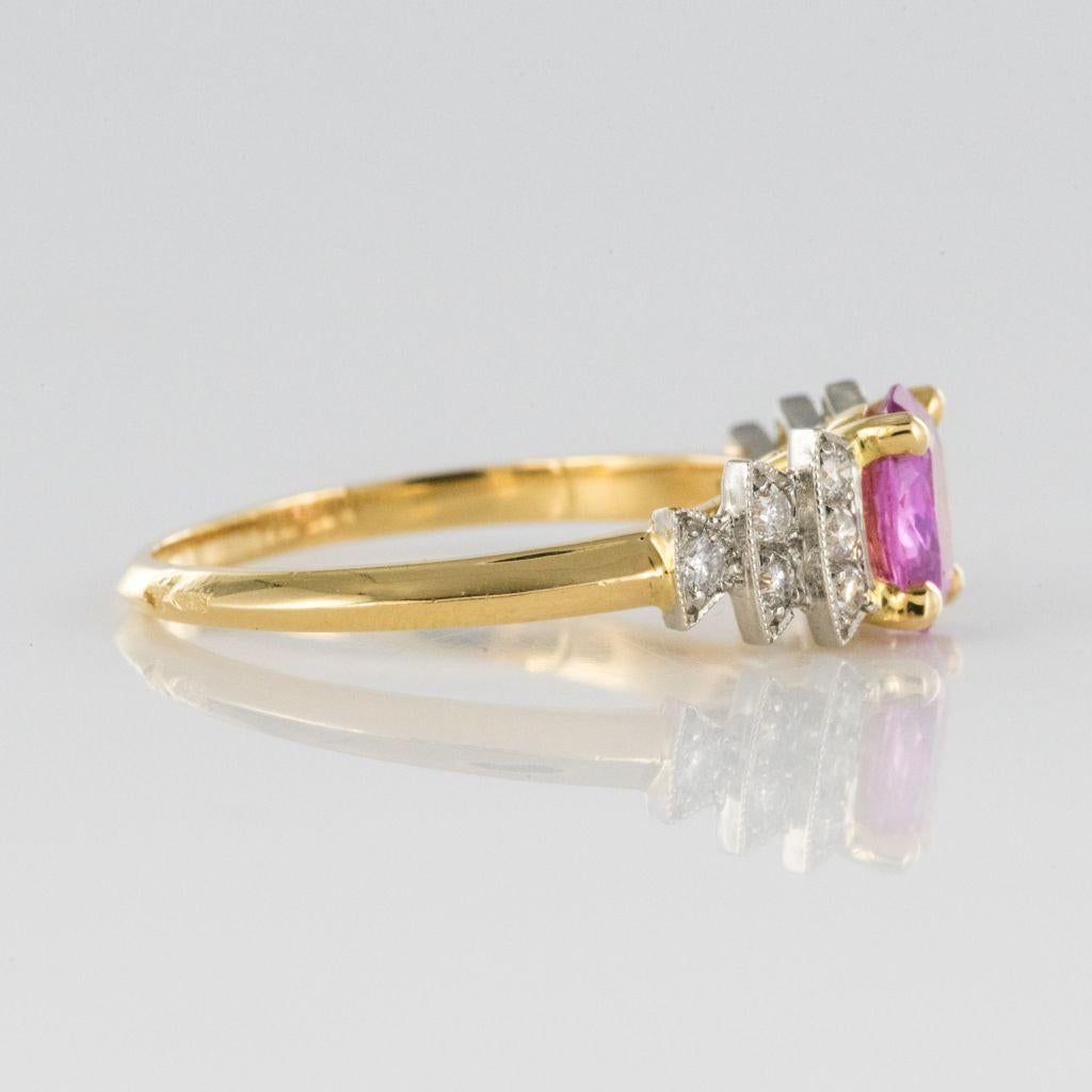 Modern Pink Sapphire Diamond Gold Platinum Ring 7