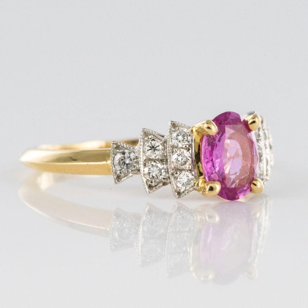 Modern Pink Sapphire Diamond Gold Platinum Ring 8