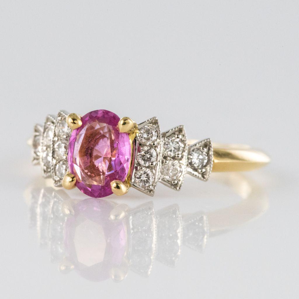 Women's Modern Pink Sapphire Diamond Gold Platinum Ring