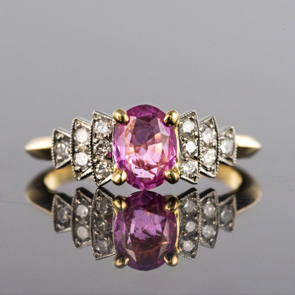 Modern Pink Sapphire Diamond Gold Platinum Ring 2