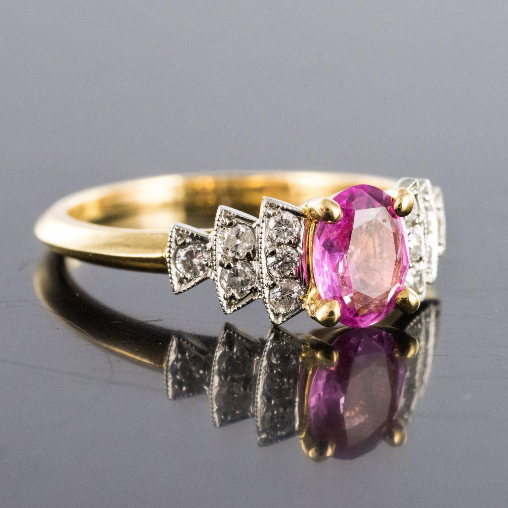Modern Pink Sapphire Diamond Gold Platinum Ring 4