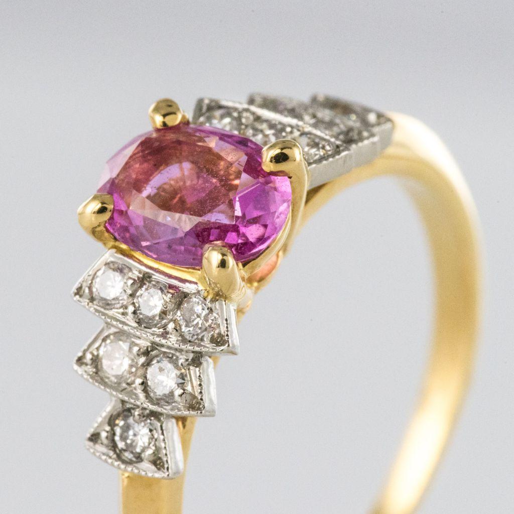 Modern Pink Sapphire Diamond Gold Platinum Ring 5