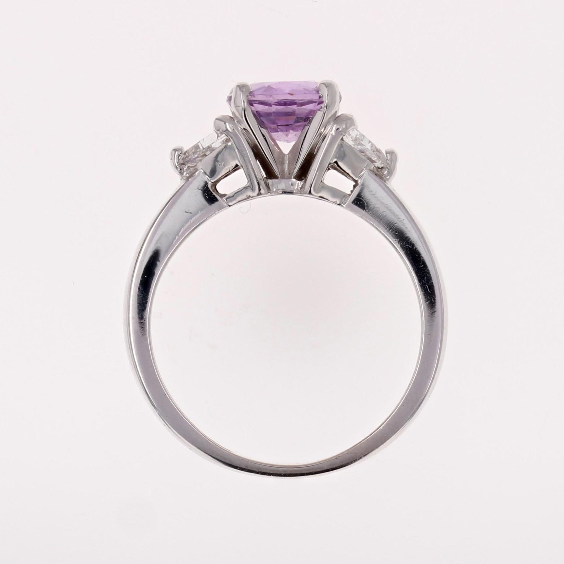 New Modern Pink Sapphire Diamonds 18 Karat White Gold Trilogy Ring 13