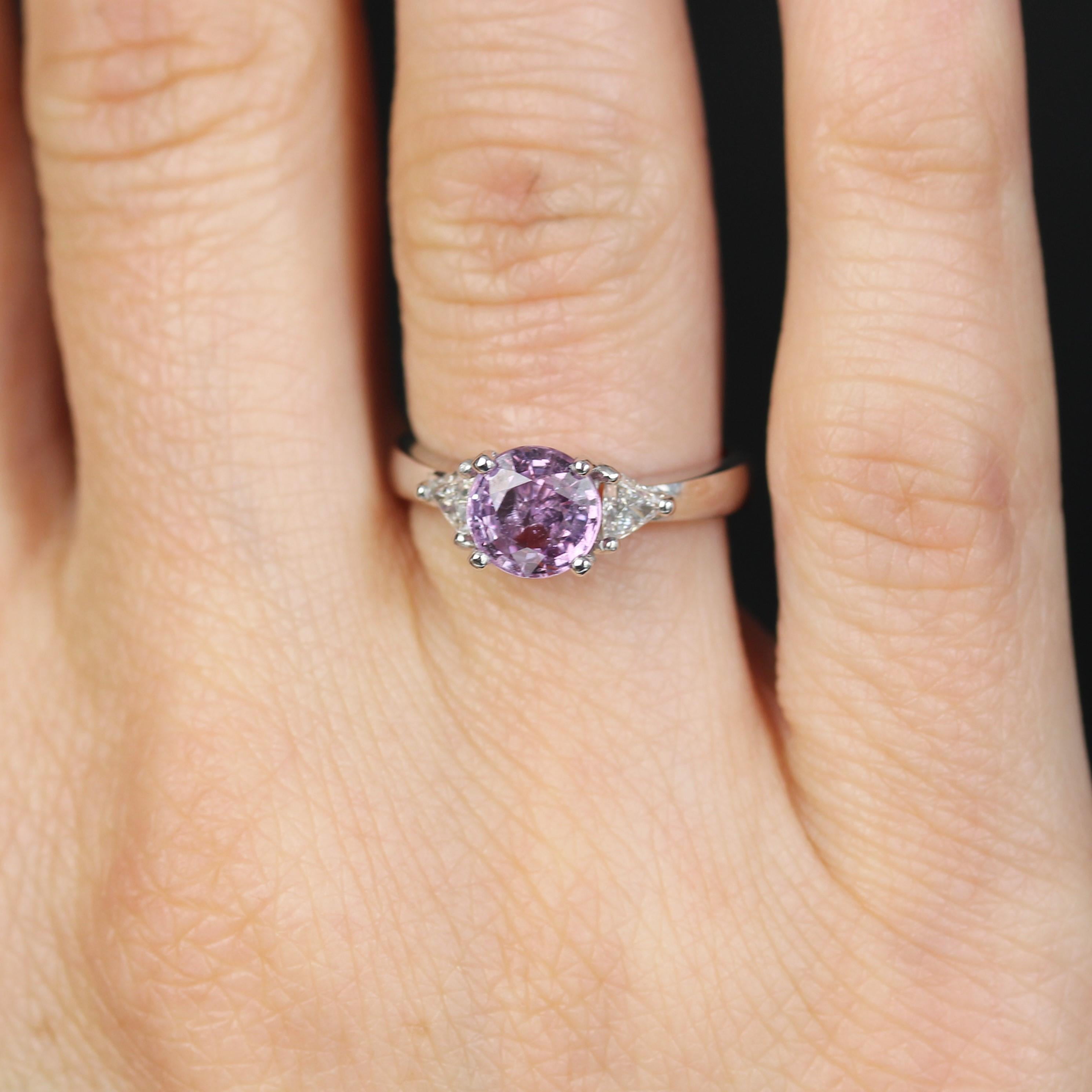 New Modern Pink Sapphire Diamonds 18 Karat White Gold Trilogy Ring 1