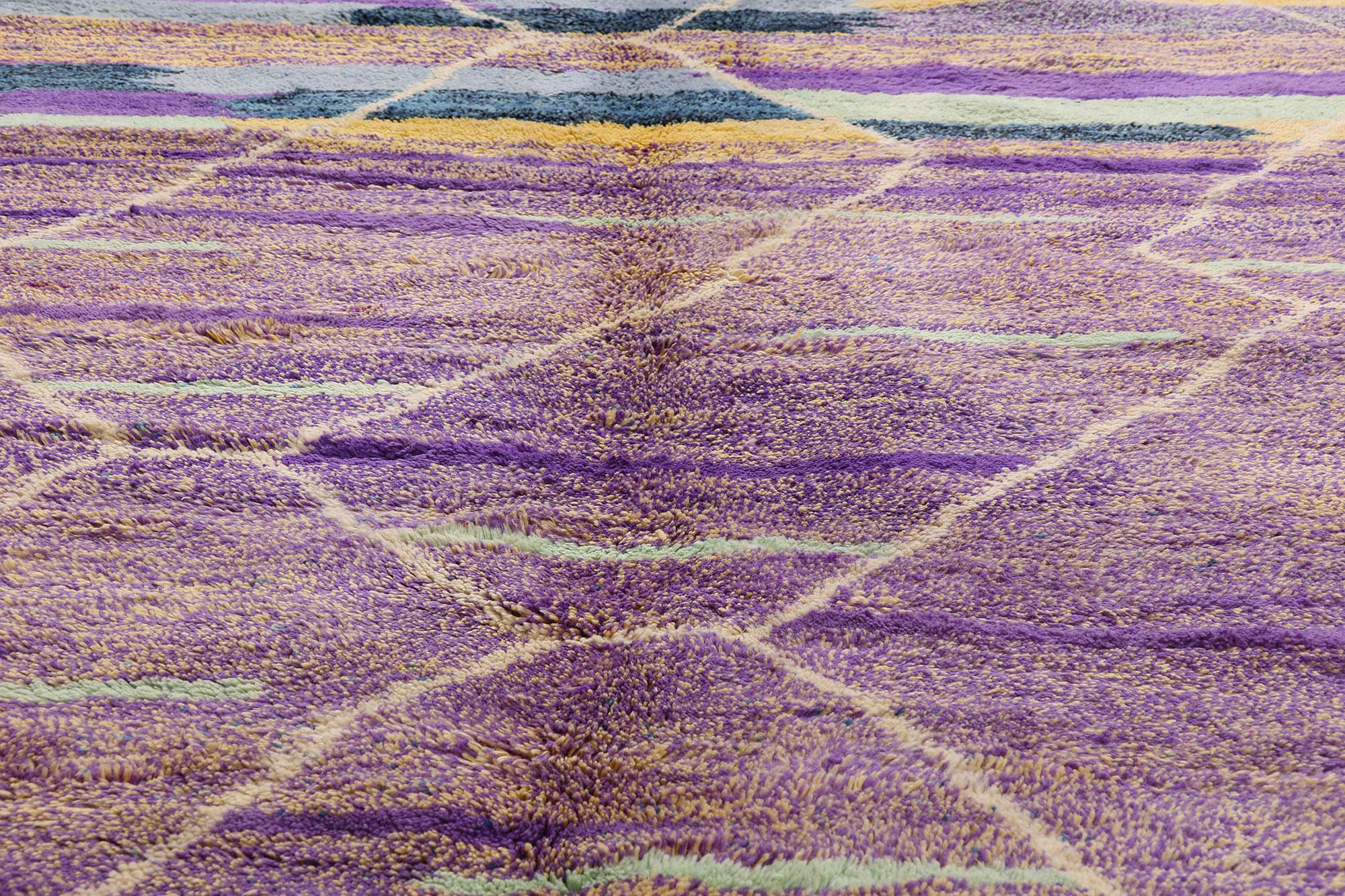Wool New Modern Purple Beni Mrirt Berber Moroccan Rug Inspired by Gunta Stölzl For Sale