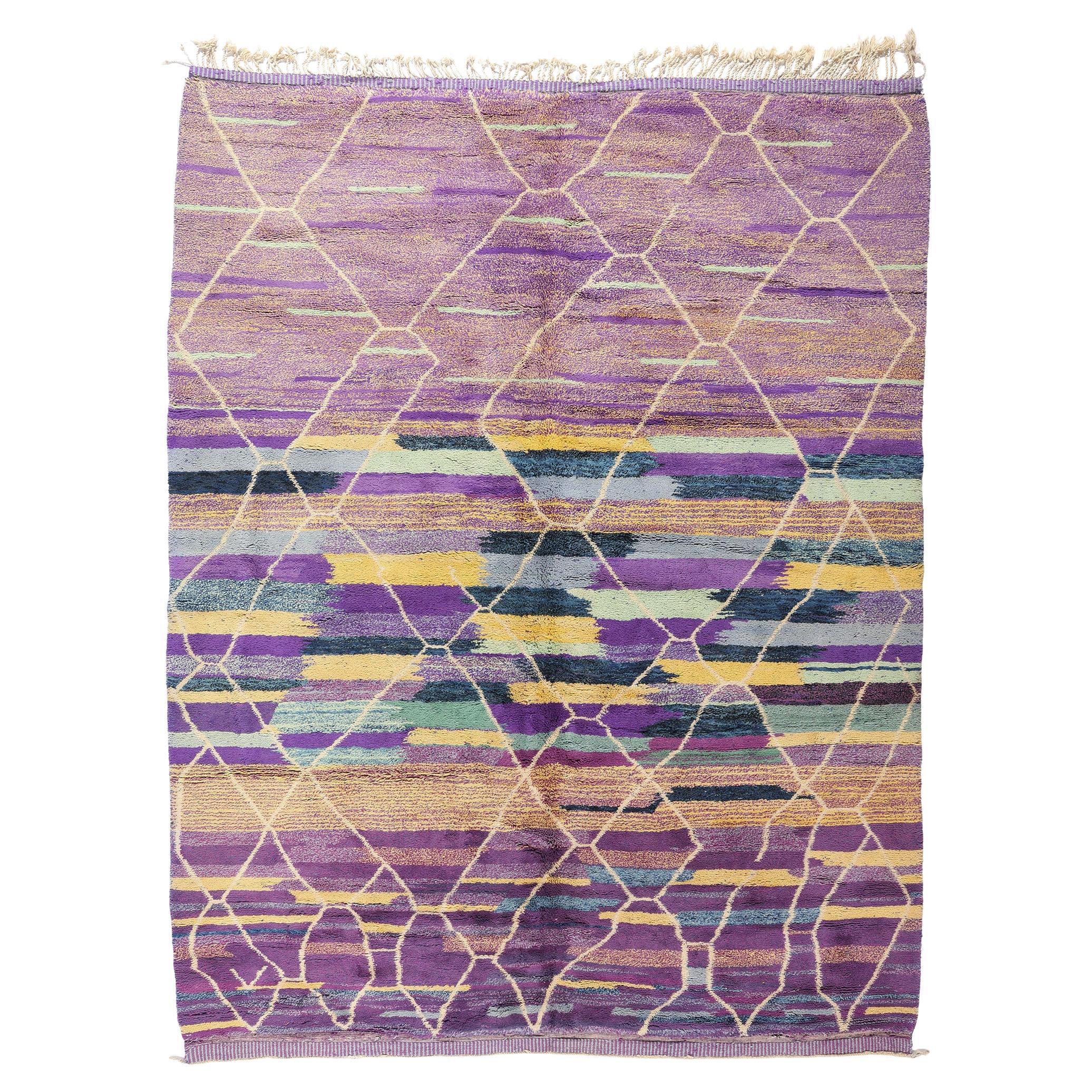 New Modern Purple Beni Mrirt Berber Moroccan Rug Inspired by Gunta Stölzl