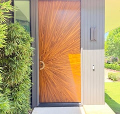 New modern radial teak sunburst entrance door by Aaron Saxton