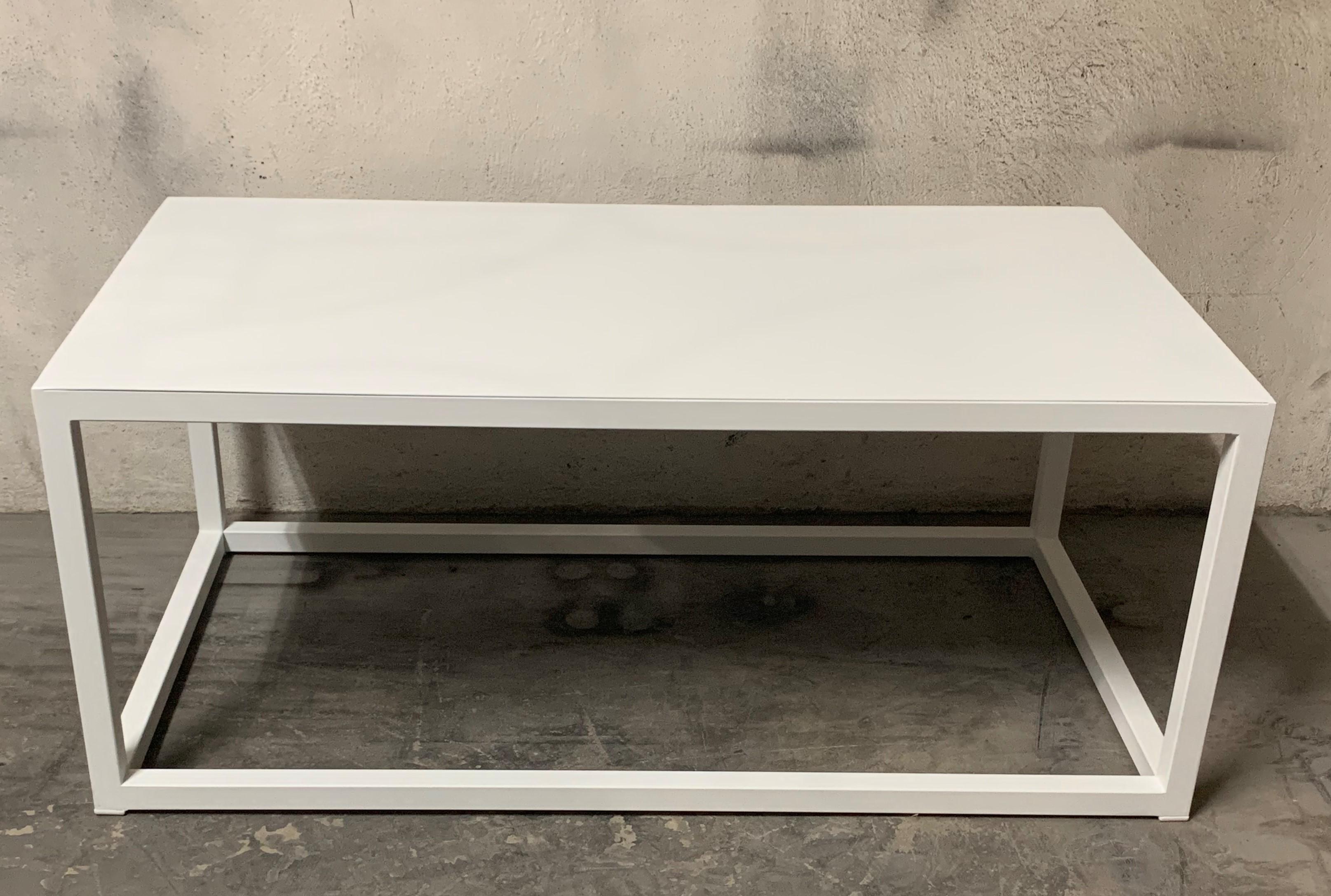 Spanish New Modern Rectangular White Table with Metal Top, Indoor or Outdoor For Sale