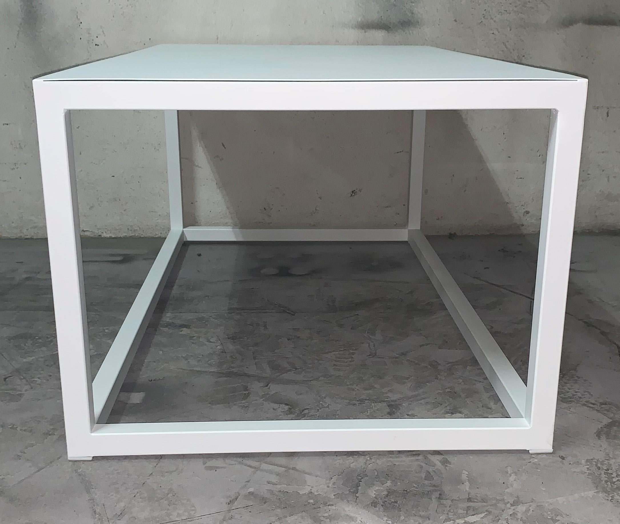 Contemporary New Modern Rectangular White Table with Metal Top, Indoor or Outdoor For Sale