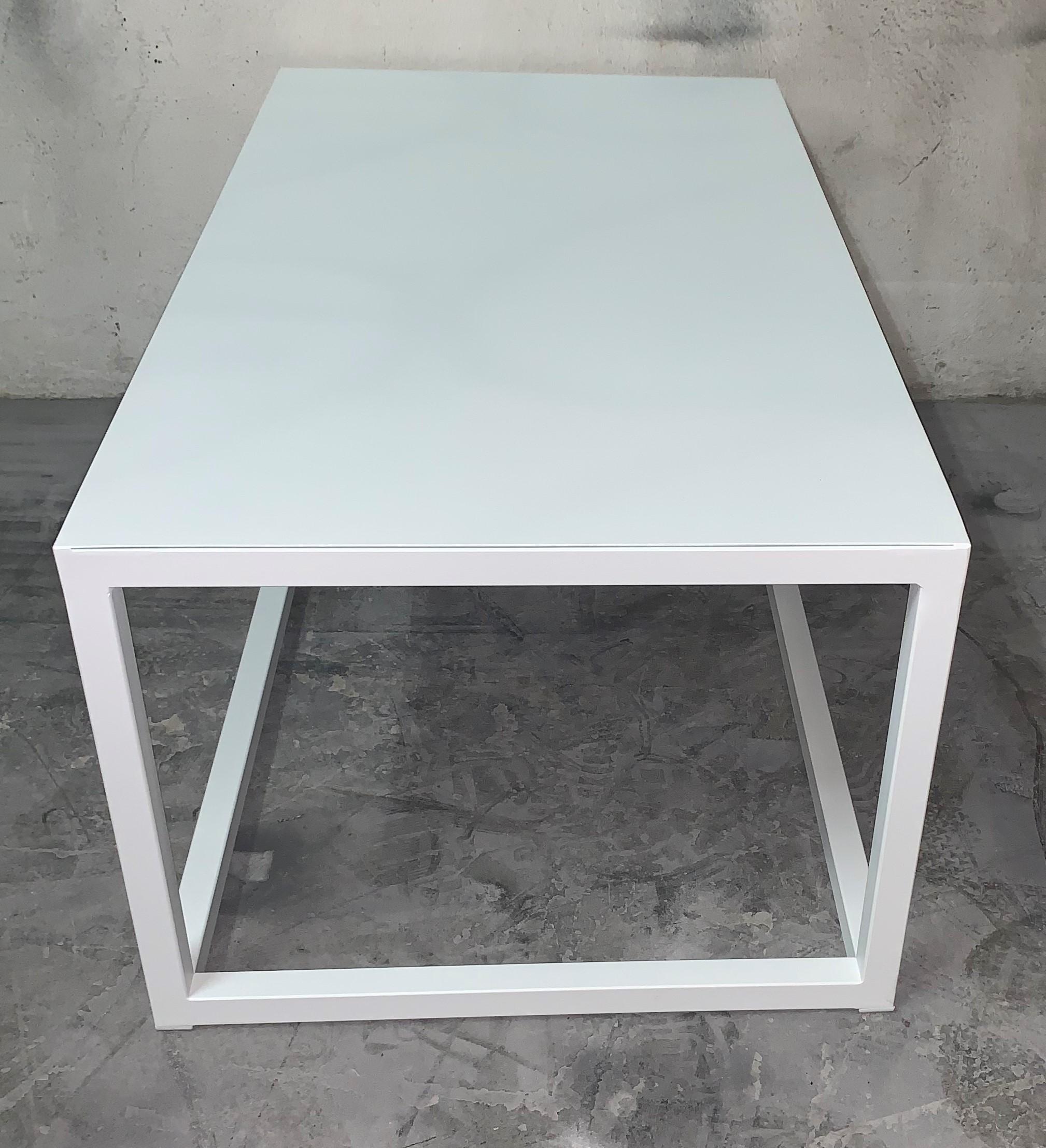 Iron New Modern Rectangular White Table with Metal Top, Indoor or Outdoor For Sale