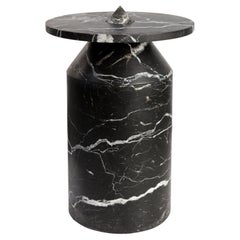 New Modern Side Table in Black Marquinia Marble, Creator Chekerdjian Stock