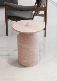 Neu Moderner Beistelltisch aus rosa Marmor, Schöpfer Karen Chekerdjian STOCK