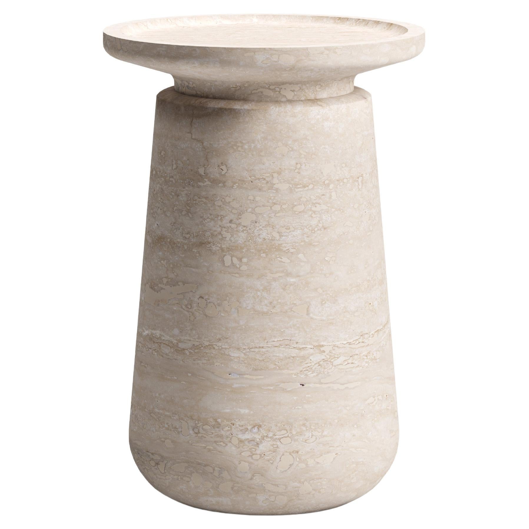 New Modern Side Table in Tavertine Marble, creator Ivan Colominas For Sale