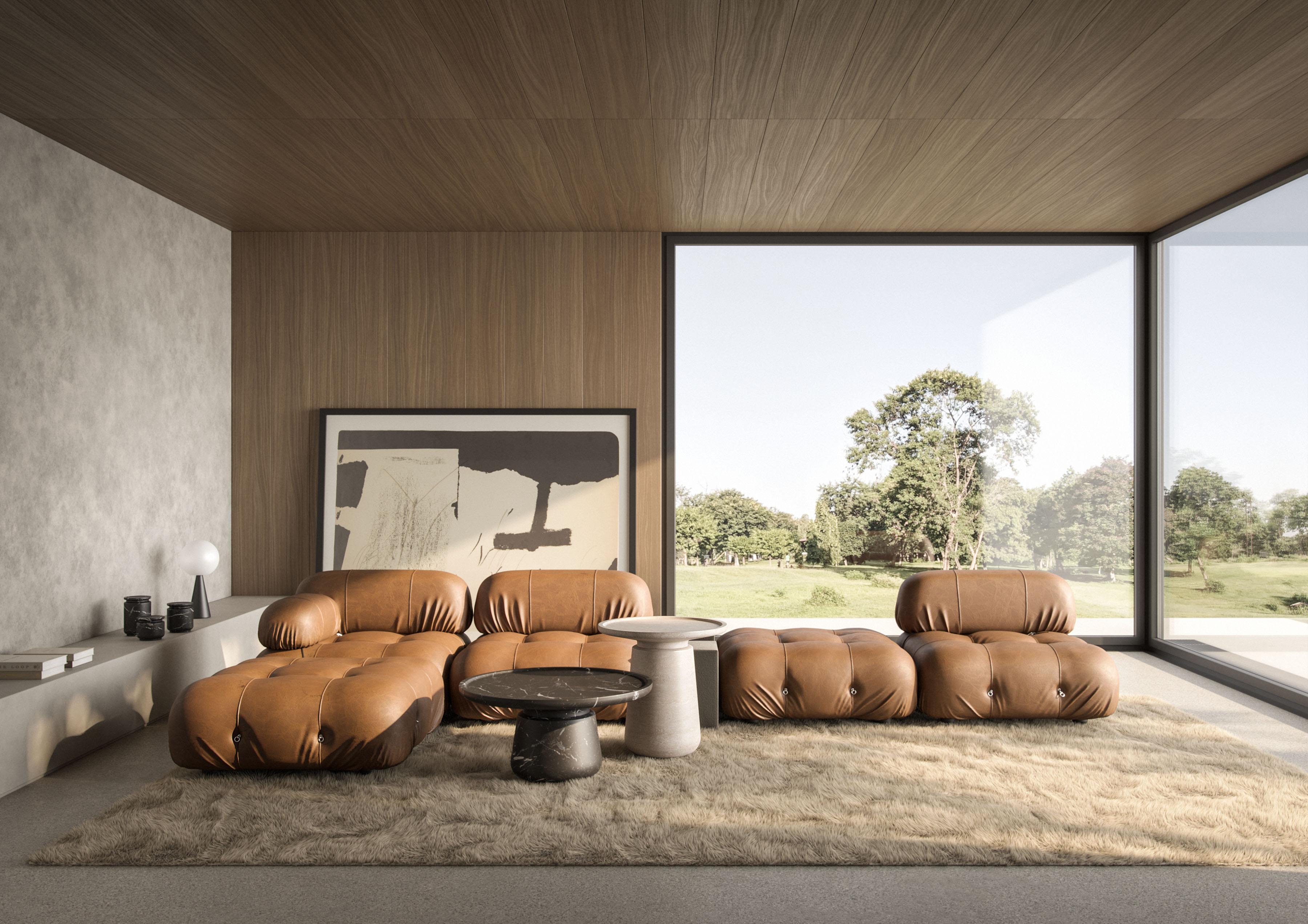 XXIe siècle et contemporain Table d'appoint moderne en marbre travertin, nouveau stock d'Ivan Colominas en vente