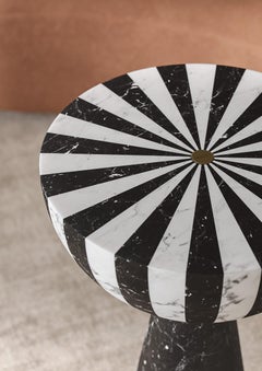 New Modern Side Table in White and Black Marble, Designer Jacopo Simonetti
