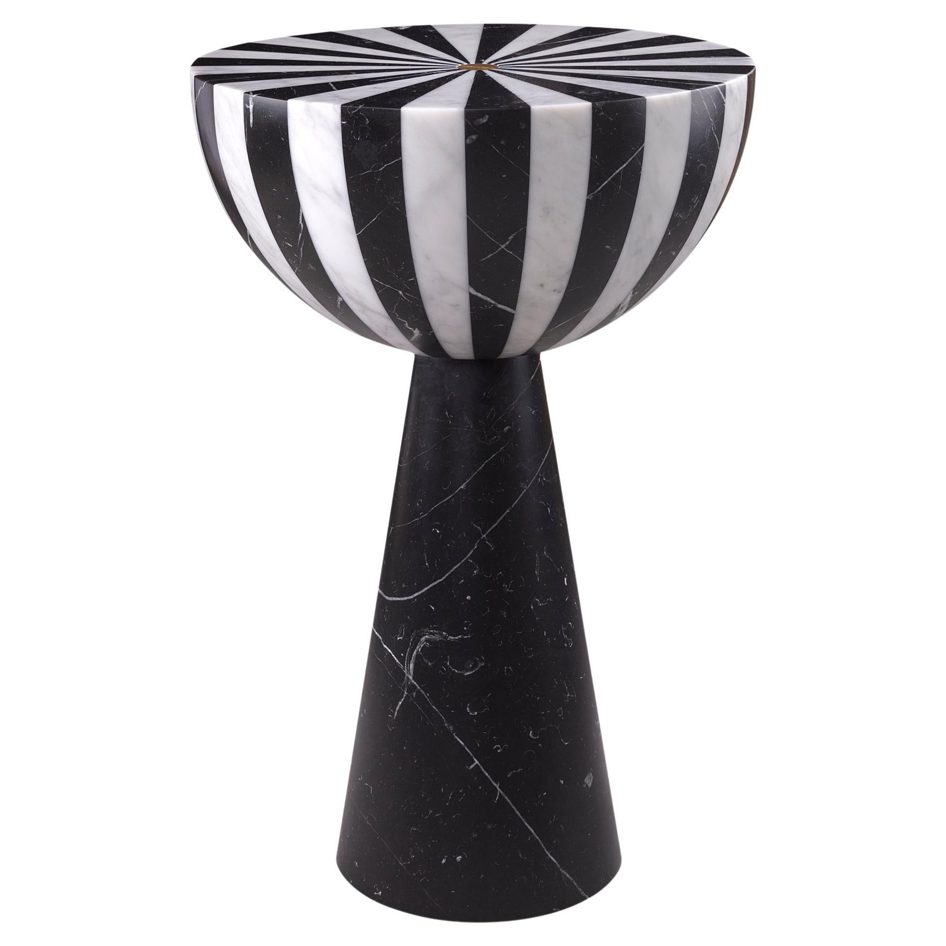 New Modern Side Table in White and Black Marble, Designer Jacopo Simonetti