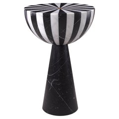 New Modern Side Table in White and Black Marble, Designer Jacopo Simonetti