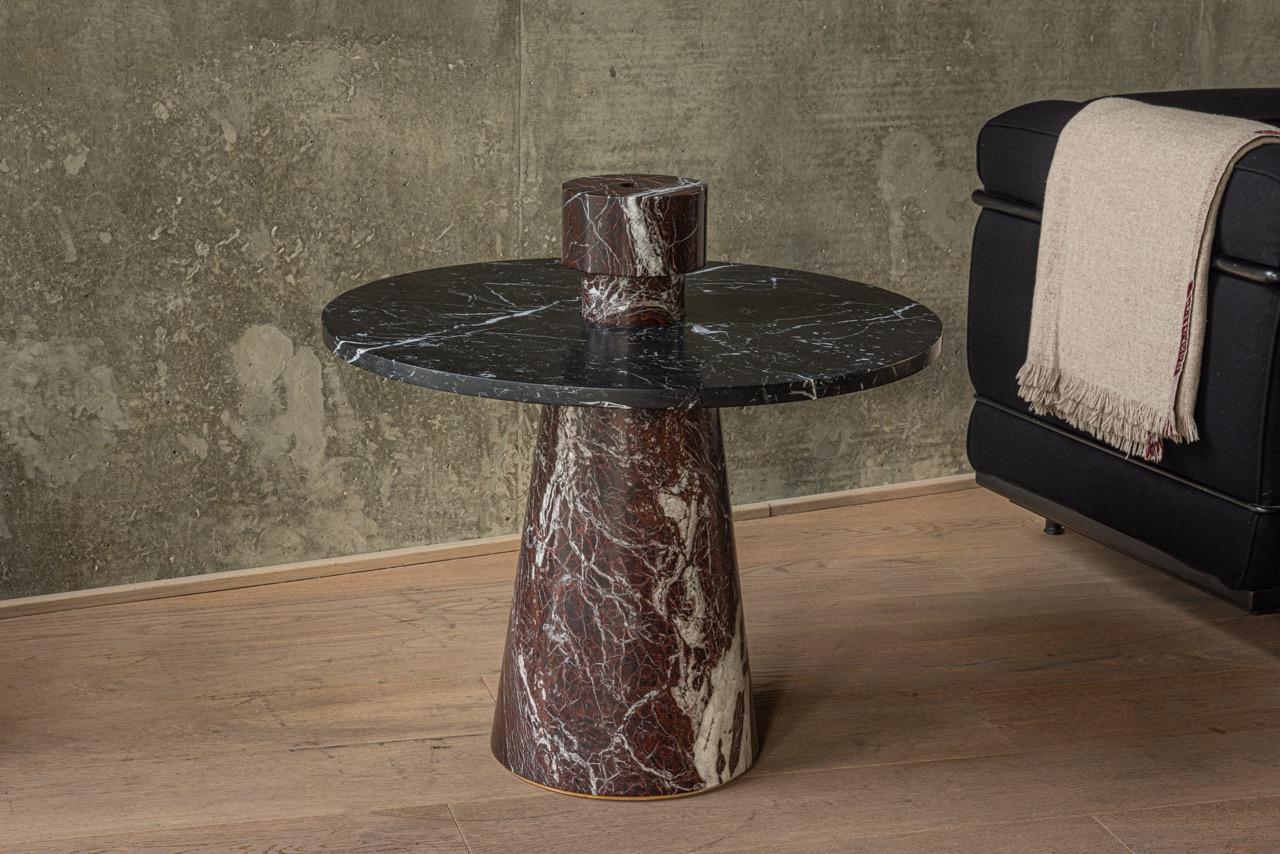 Contemporary New Modern Side Table with Accessories in Marble, creator Karen Chekerdjian For Sale