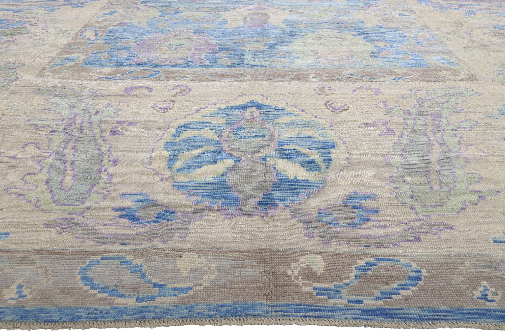 Neuer moderner himmelblauer türkischer Oushak-Teppich (Handgeknüpft) im Angebot
