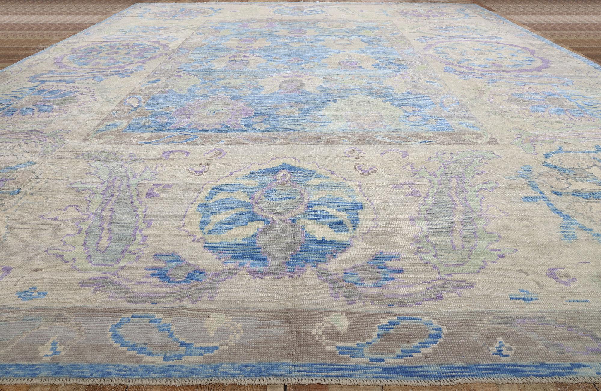 Neuer moderner himmelblauer türkischer Oushak-Teppich im Angebot 1