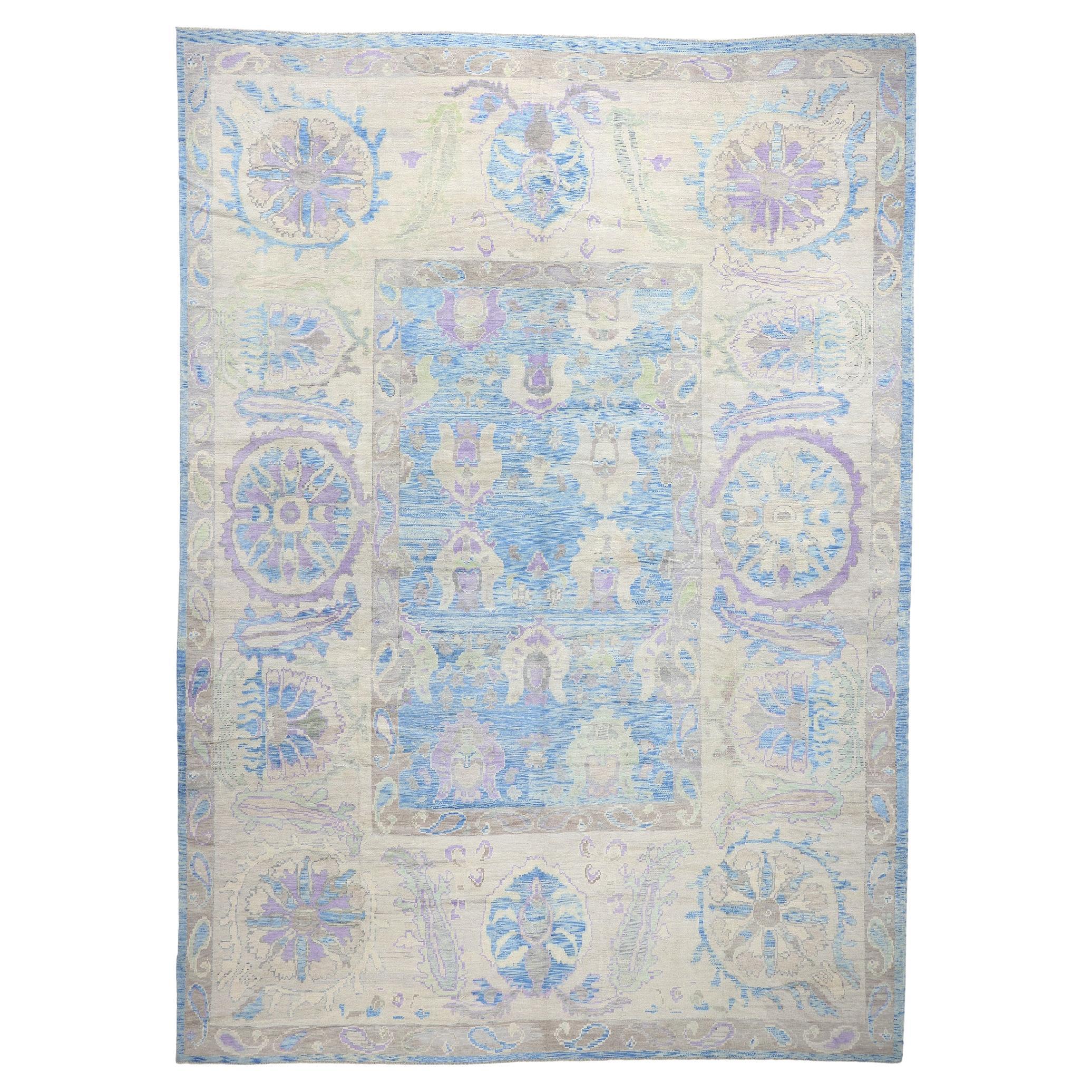 Nueva Alfombra Turca Oushak Moderna Azul Cielo