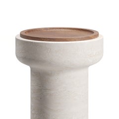 New Modern Side Table in Travertine and Walnut, Designer Ivan Colominas