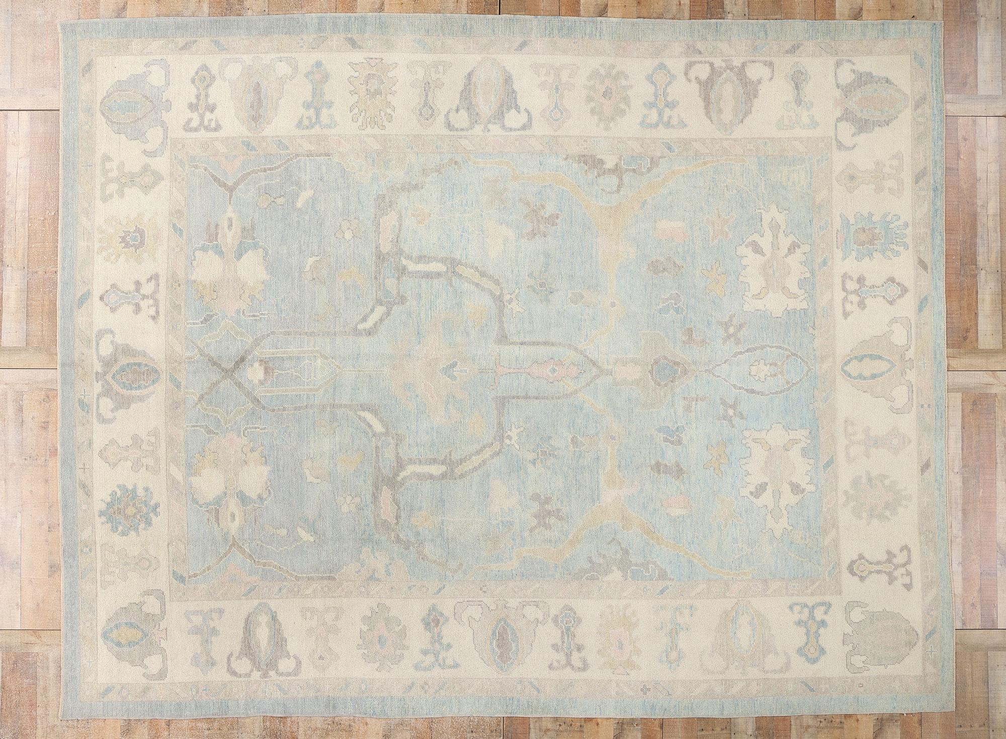 Neuer moderner weicher blauer türkischer Oushak-Teppich im traditionellen Stil im Angebot 2