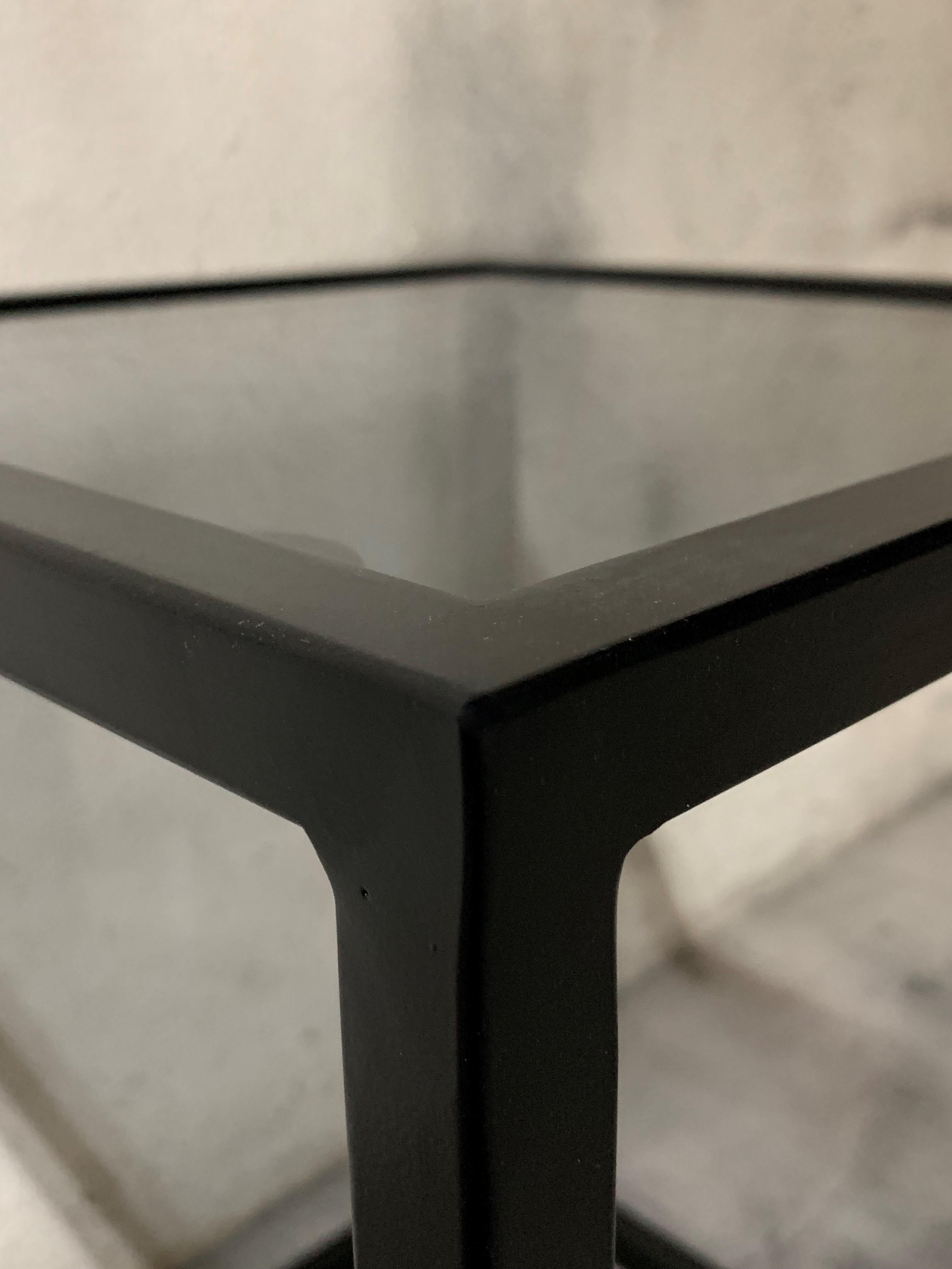 Spanish New Modern Square Black Table with Fumee Glass Top, Indoor or Outdoor For Sale