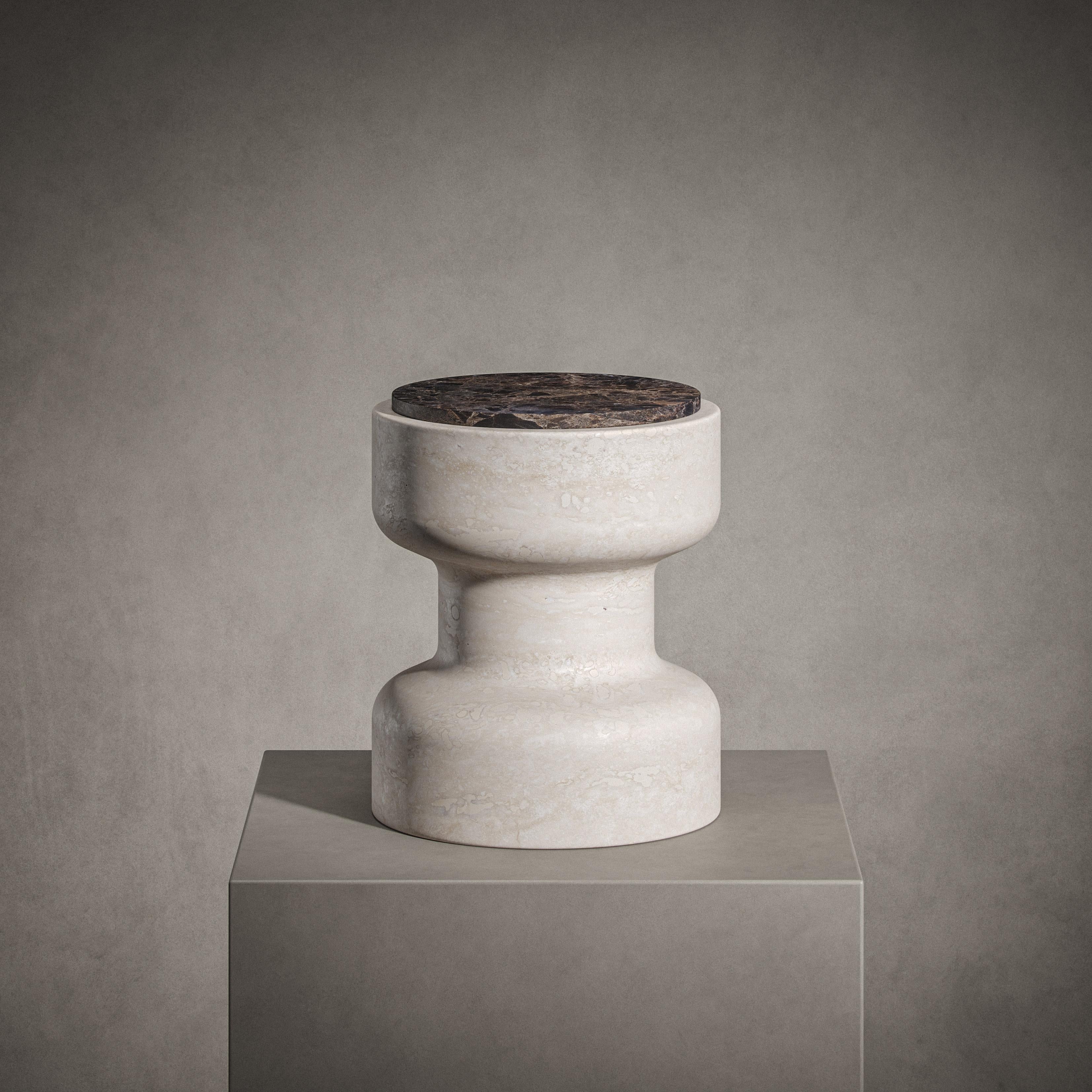 Italian New Modern Stool in Travertine and Marble, Designer Ivan Colominas For Sale