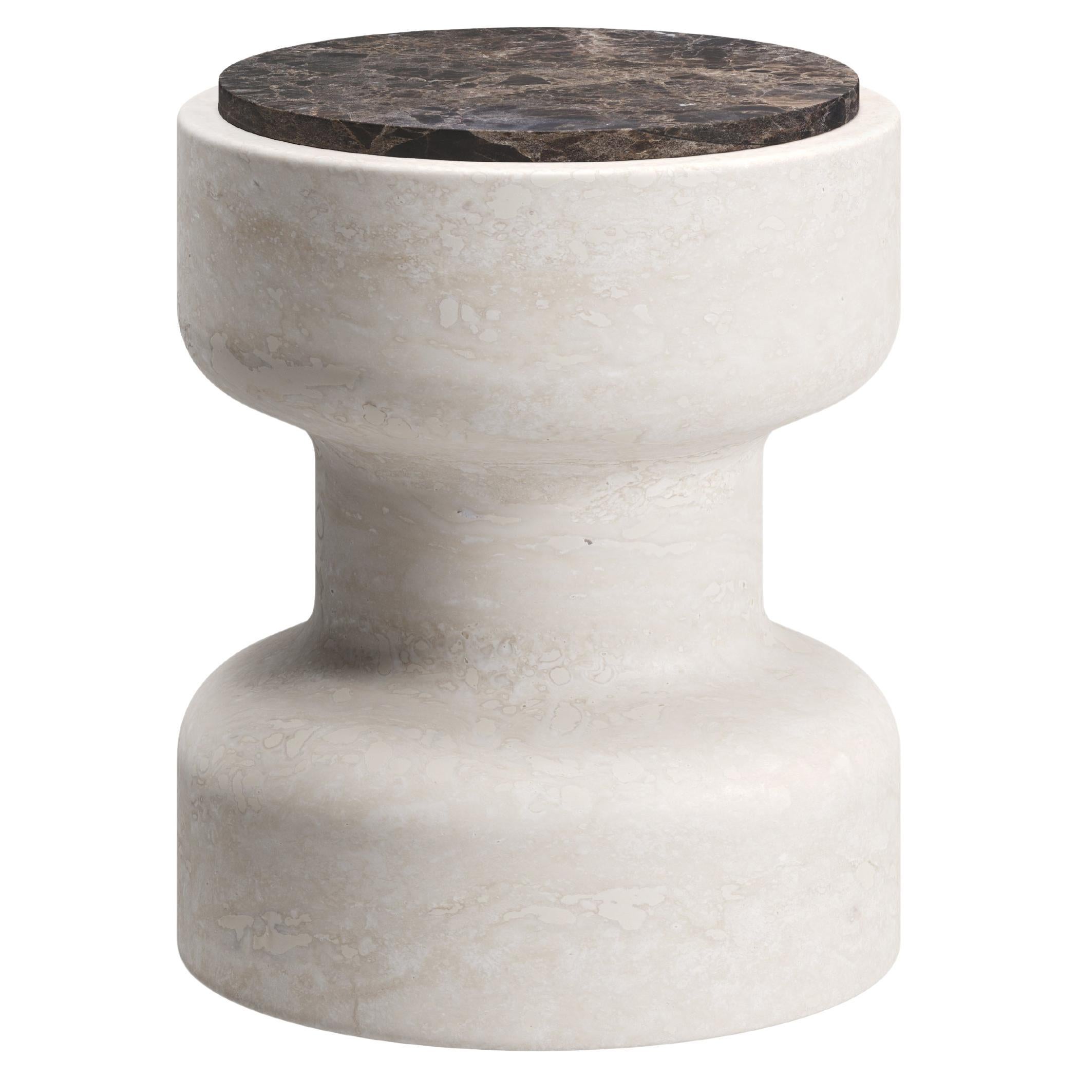 New Modern Stool in Travertine and Marble, Designer Ivan Colominas For Sale