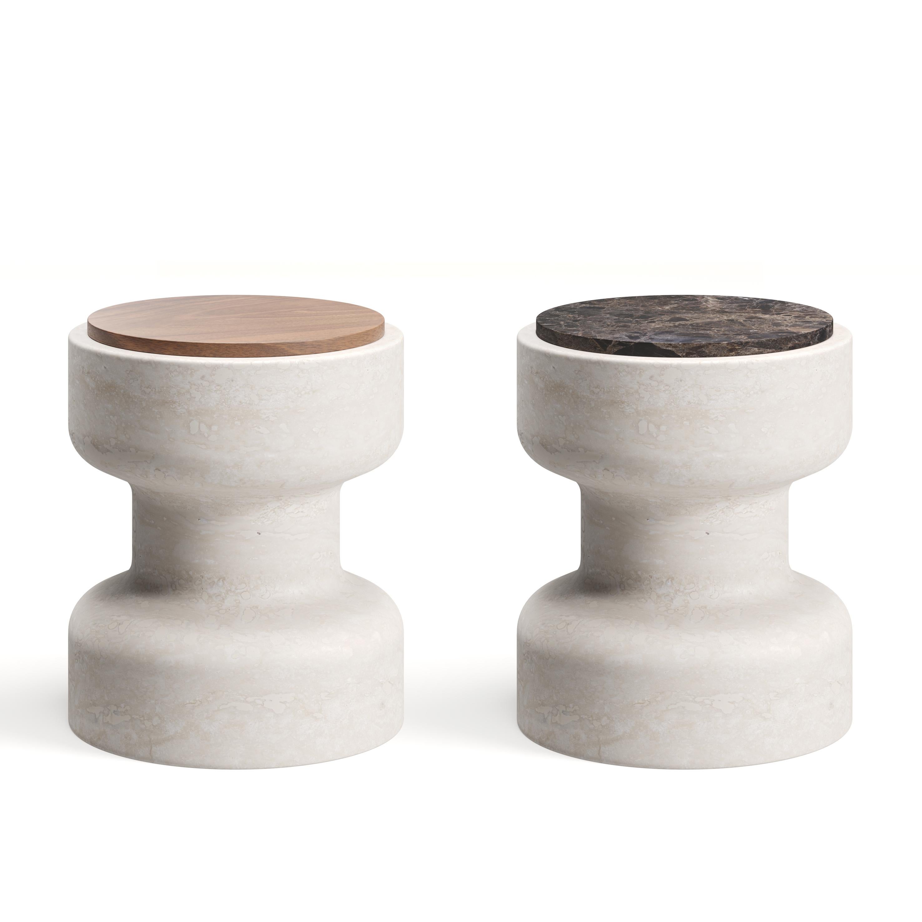 New Modern Stool in Travertine and Walnut, Designer Ivan Colominas In New Condition For Sale In Milan, IT