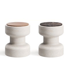 New Modern Stool in Travertine and Walnut, Designer Ivan Colominas