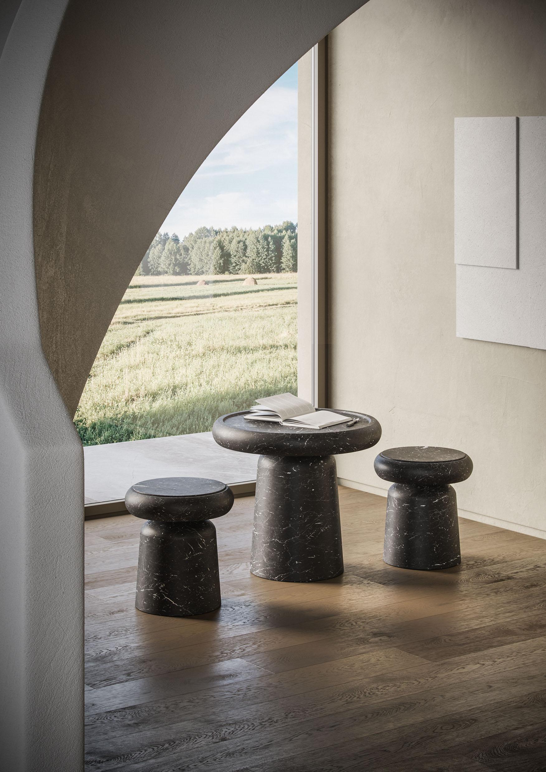 Moderne New Modernity Stool/Side table in Black Marquinia marble, Designer Ivan Colominas en vente