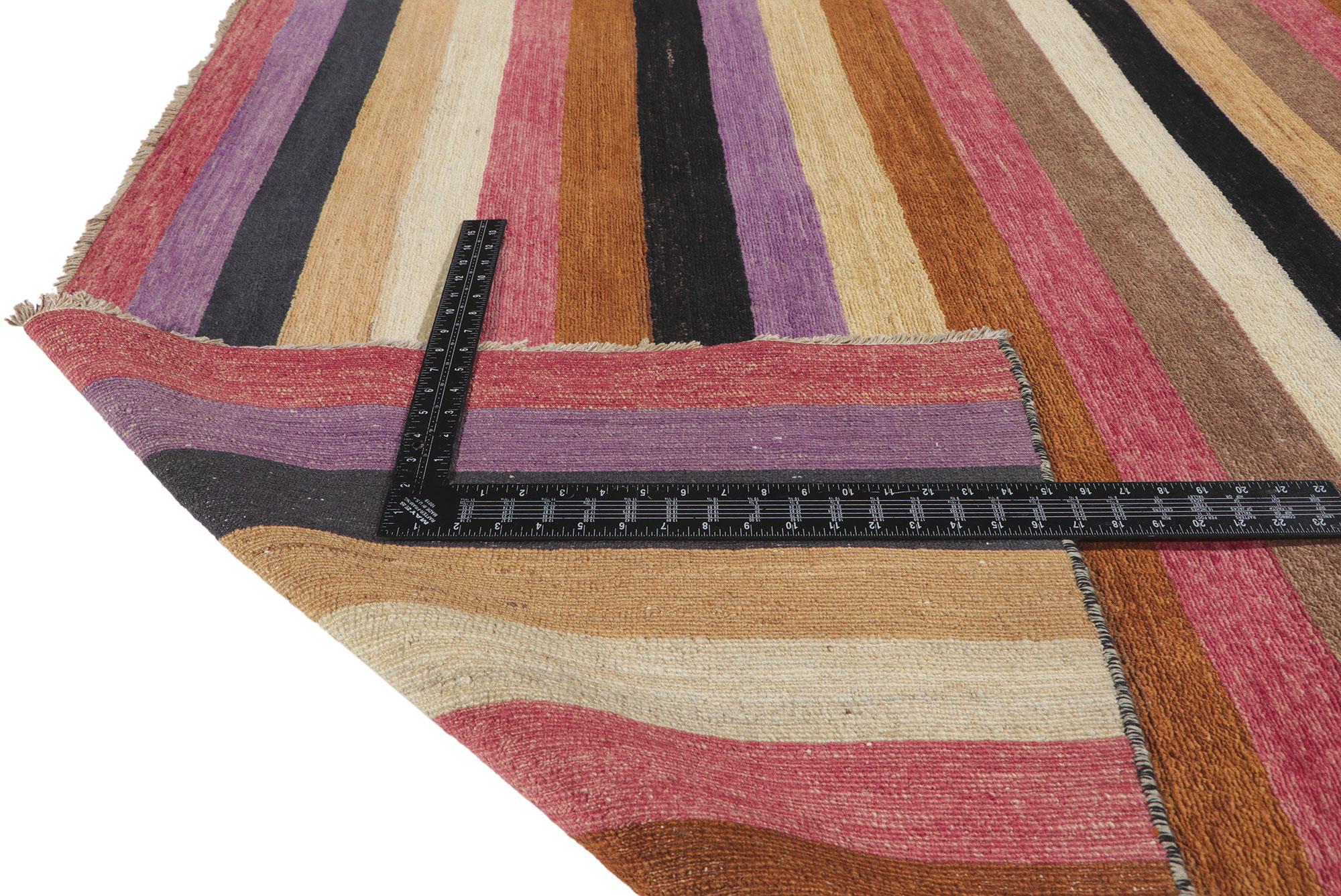 Hand-Knotted New Modern Striped Area Rug For Sale
