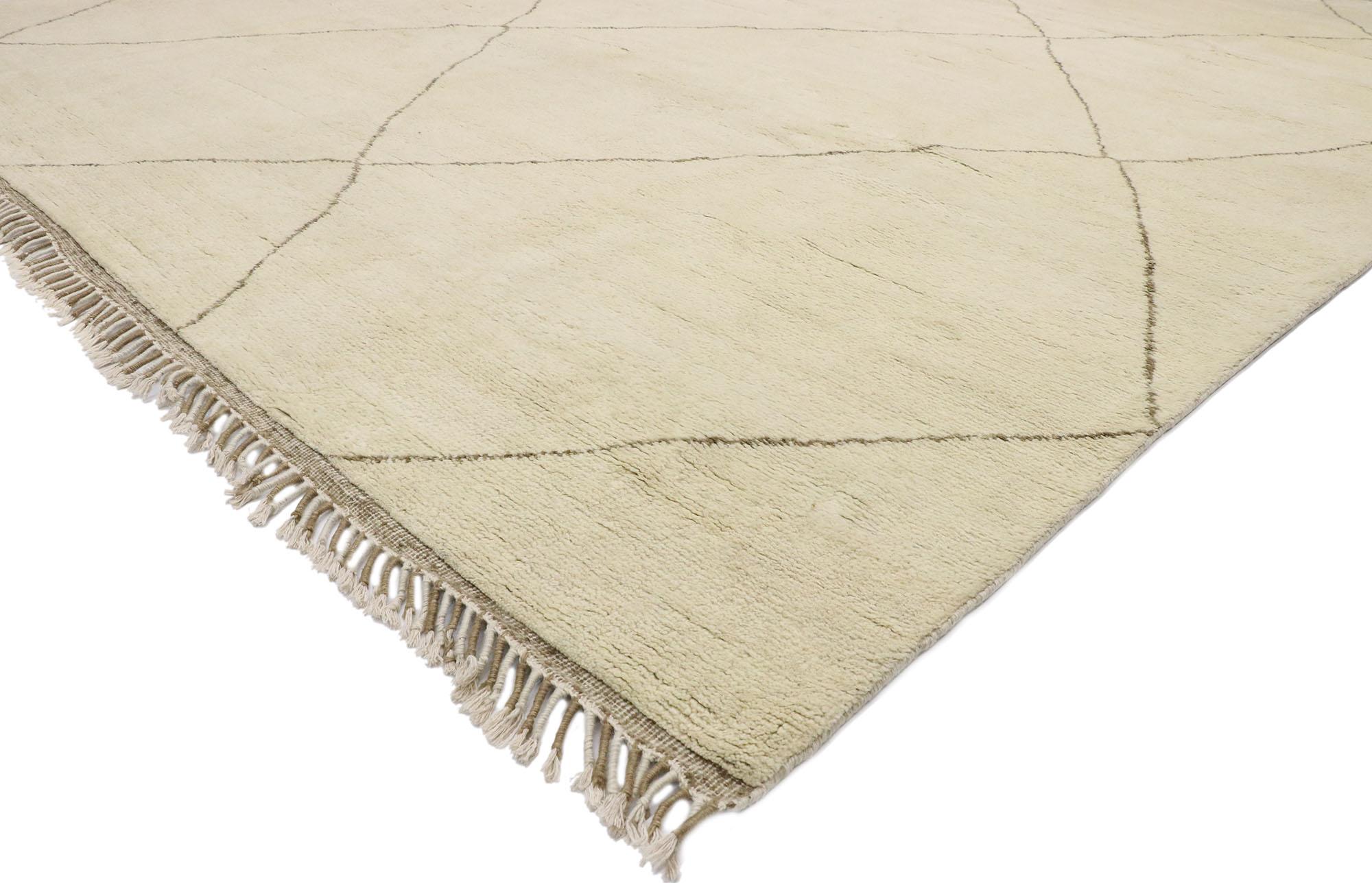 Indian New Modern Style Neutral Moroccan Rug, Hygge Meets Shibui For Sale