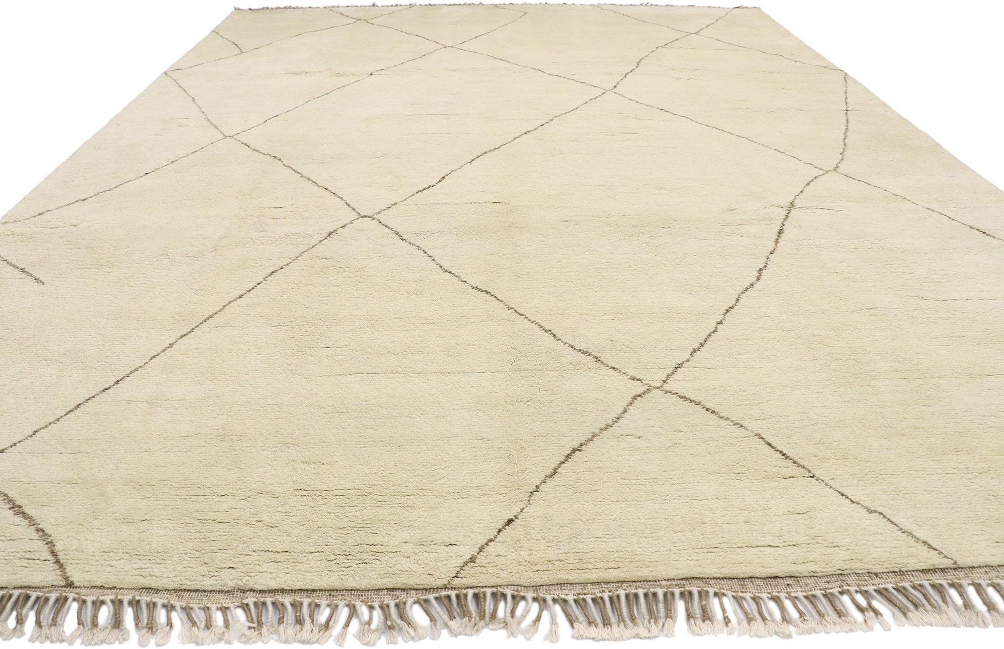 Hand-Knotted New Modern Style Neutral Moroccan Rug, Hygge Meets Shibui For Sale