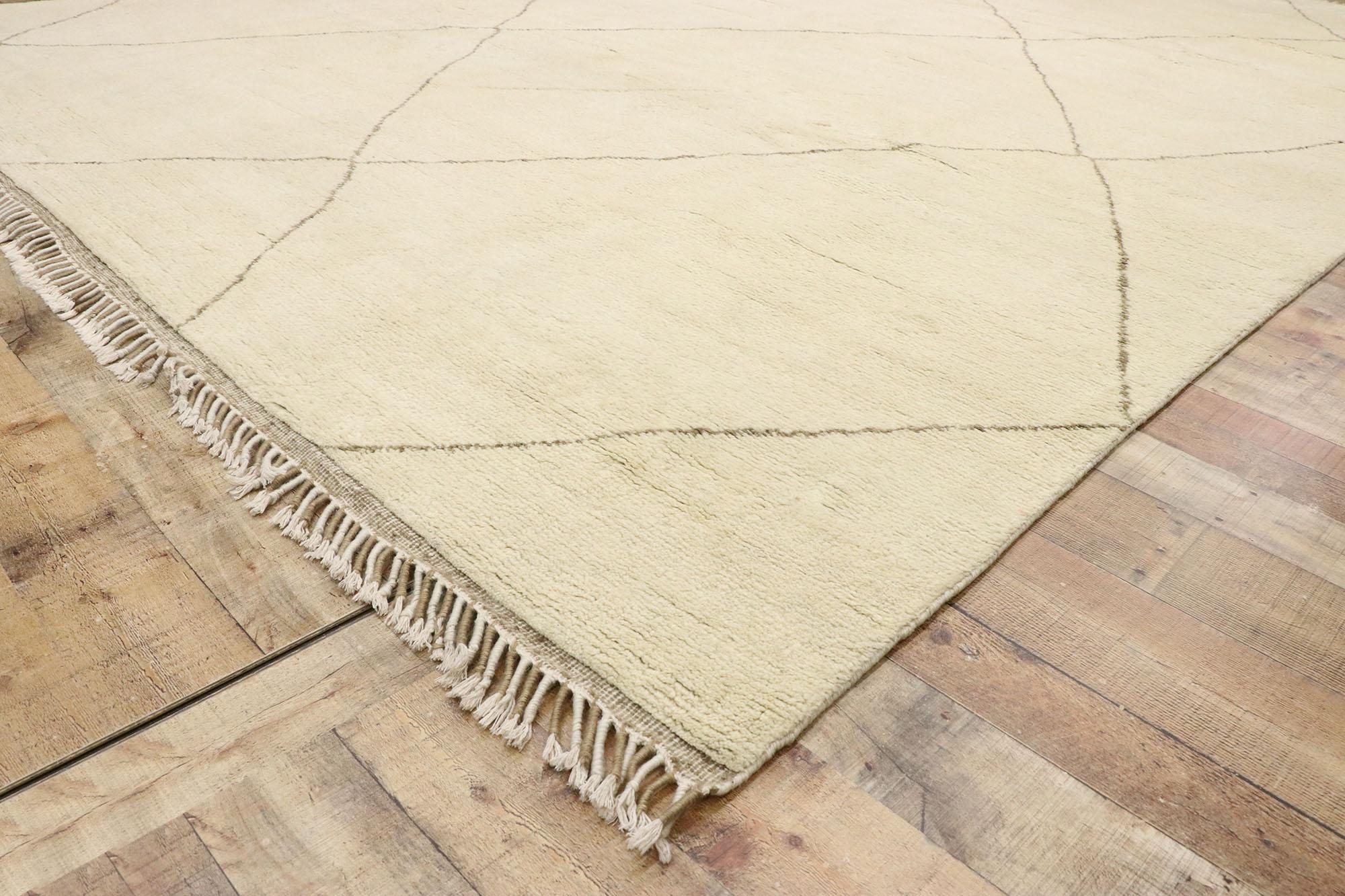 Wool New Modern Style Neutral Moroccan Rug, Hygge Meets Shibui For Sale