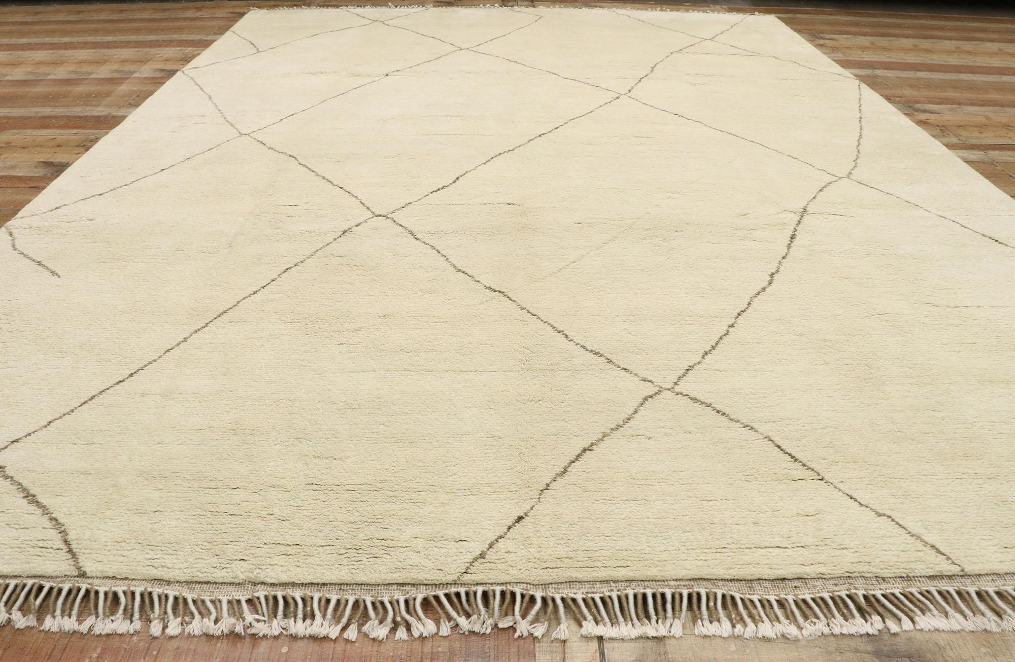 New Modern Style Neutral Moroccan Rug, Hygge Meets Shibui For Sale 1