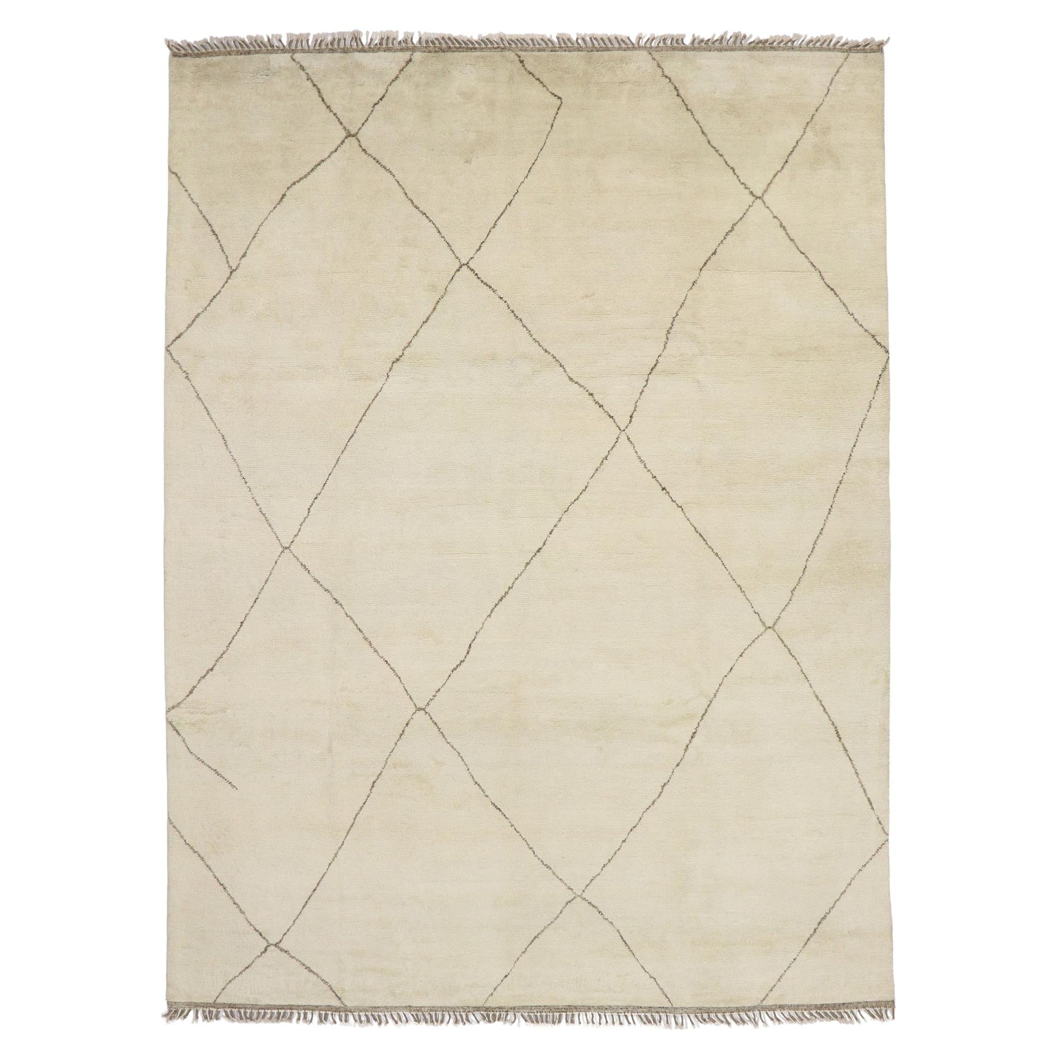 New Modern Style Neutral Moroccan Rug, Hygge Meets Shibui For Sale