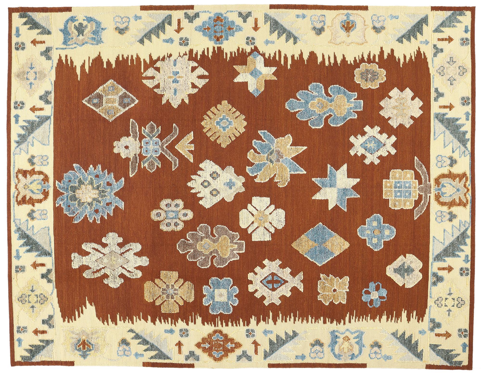 Oushak Hochlehner strukturierter Kelim-Teppich von Oushak, moderner Stil auf Vintage-Charm im Angebot 3