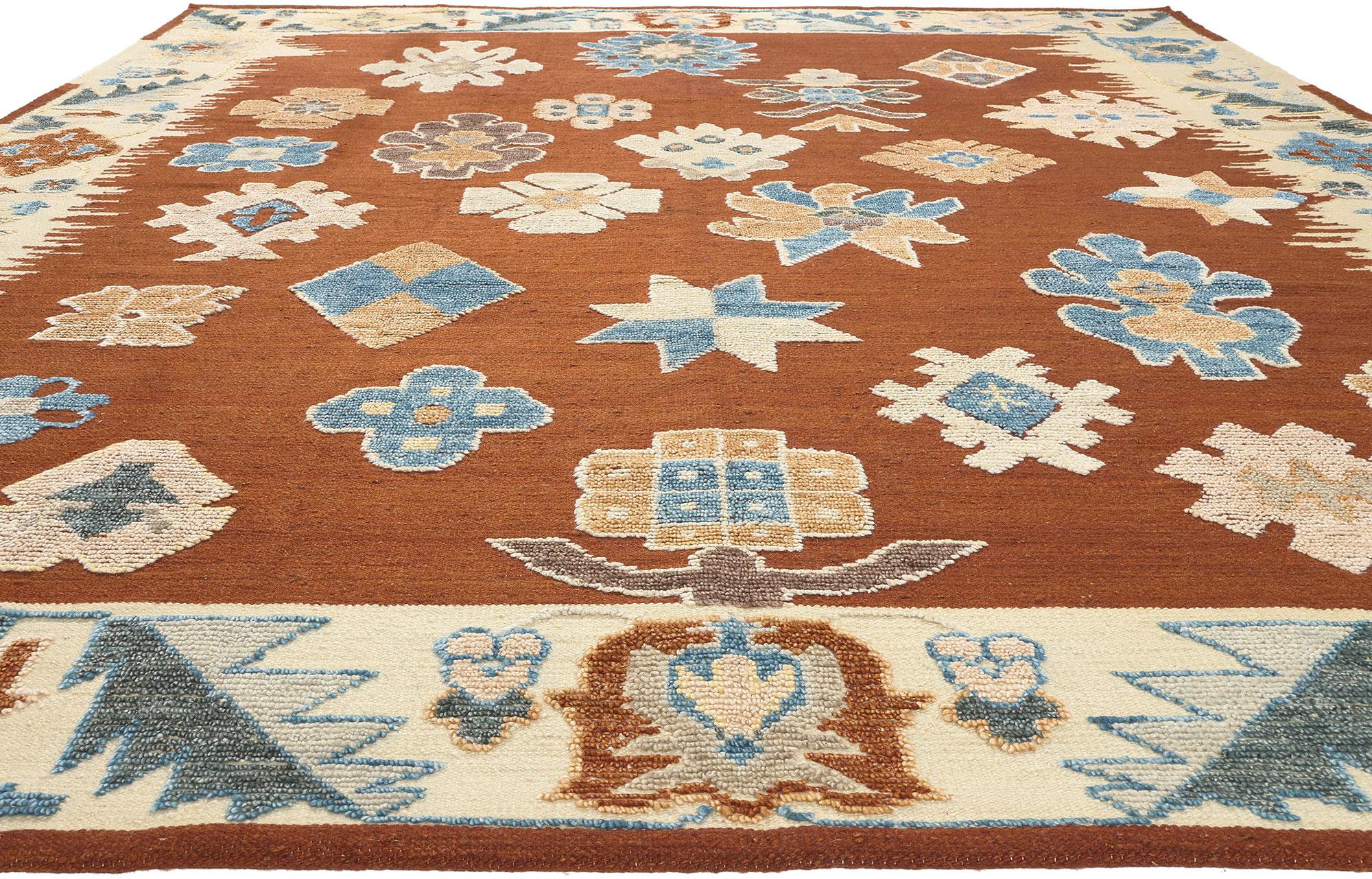 Oushak Hochlehner strukturierter Kelim-Teppich von Oushak, moderner Stil auf Vintage-Charm (Indisch) im Angebot