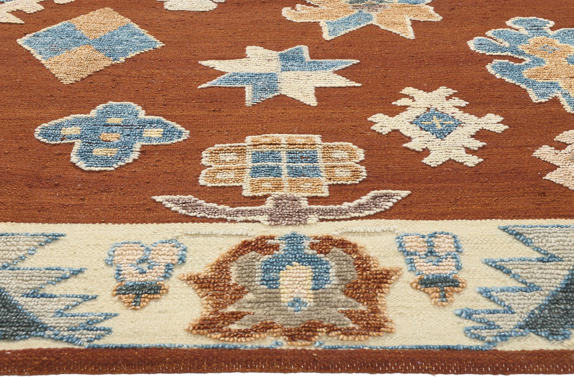 Hand-Knotted High-Low Textured Oushak Rug, Contemporary Elegance Meets Modern Enchantment For Sale