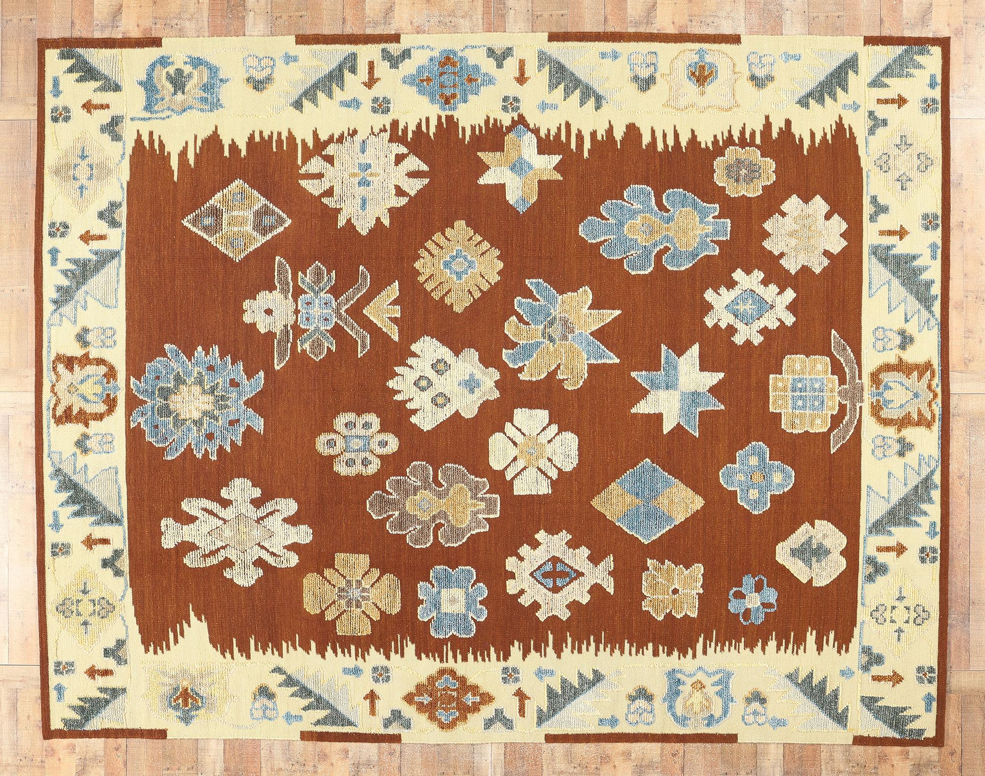 Oushak Hochlehner strukturierter Kelim-Teppich von Oushak, moderner Stil auf Vintage-Charm im Angebot 2
