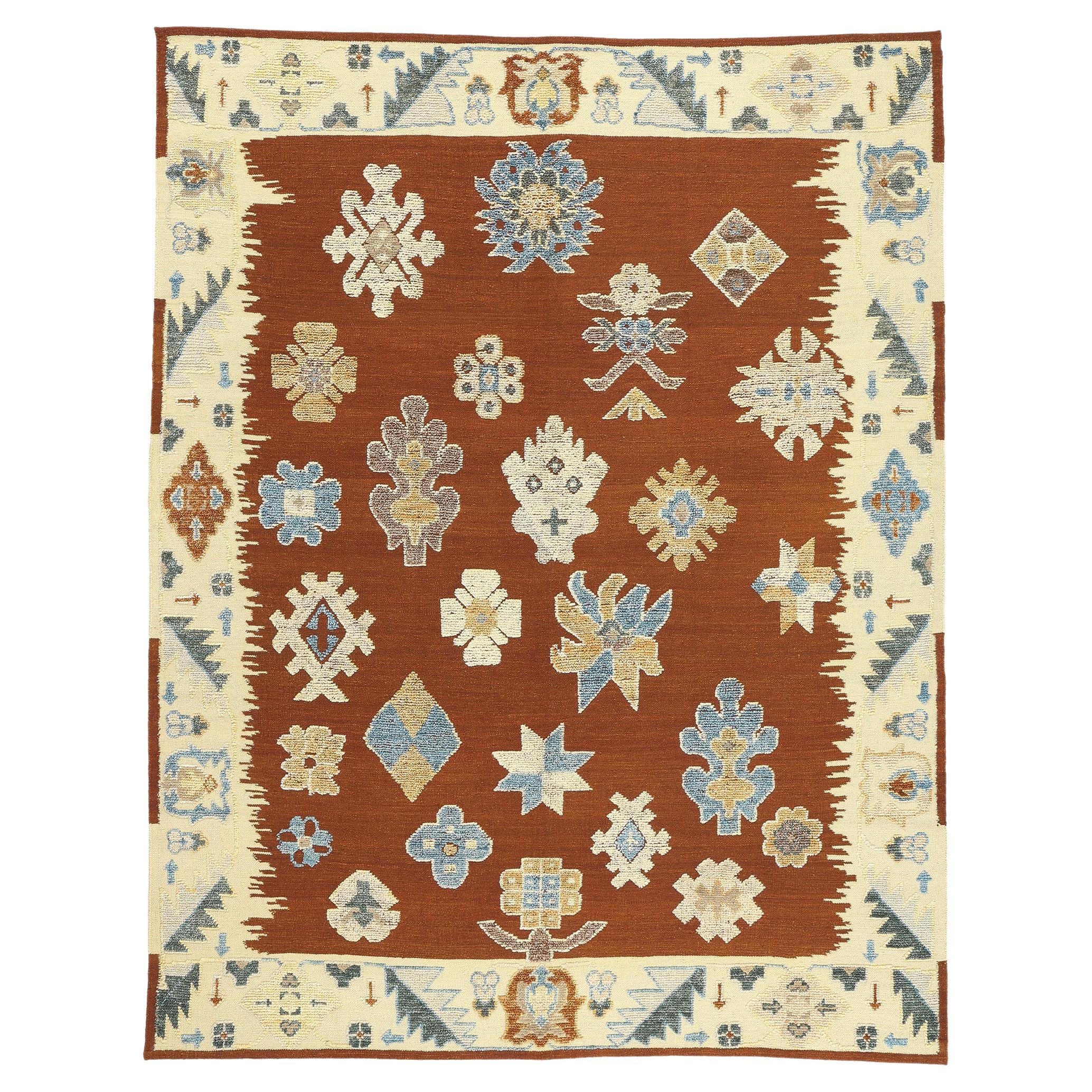 New Modern Style Oushak High-Low Textured Rug For Sale